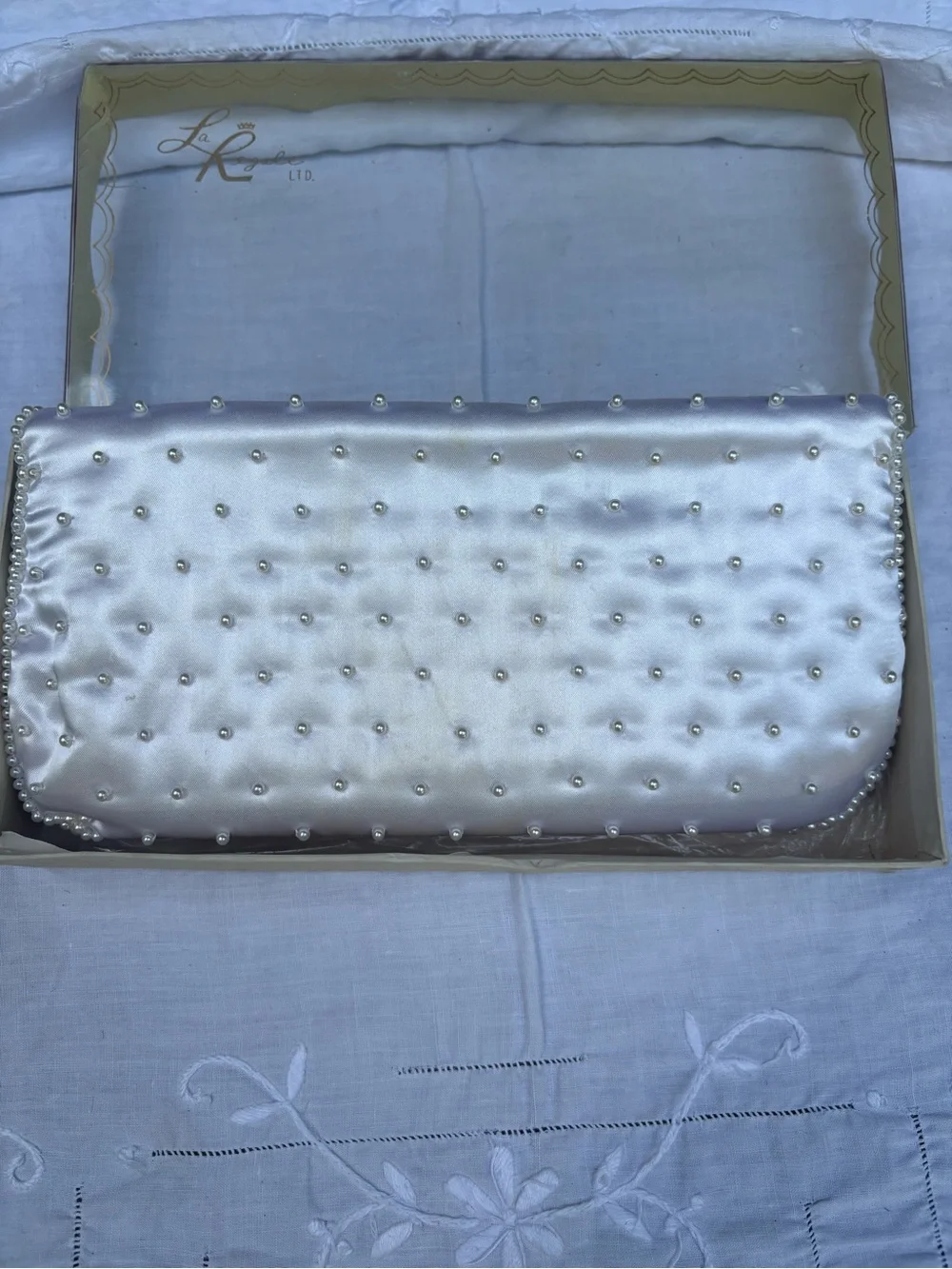 Vintage La Regale Bridal Clutch with Pearls  Flaw